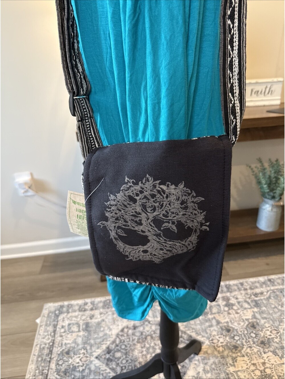 Hand Woven Boho Crossbody Bag Tree Of Life Black And White